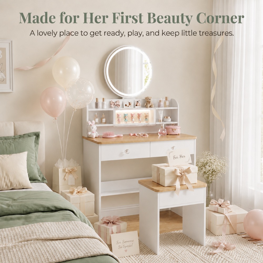 Beauty Makeup Vanity Set - Idealny prezent dla niej, okrągły drewniany